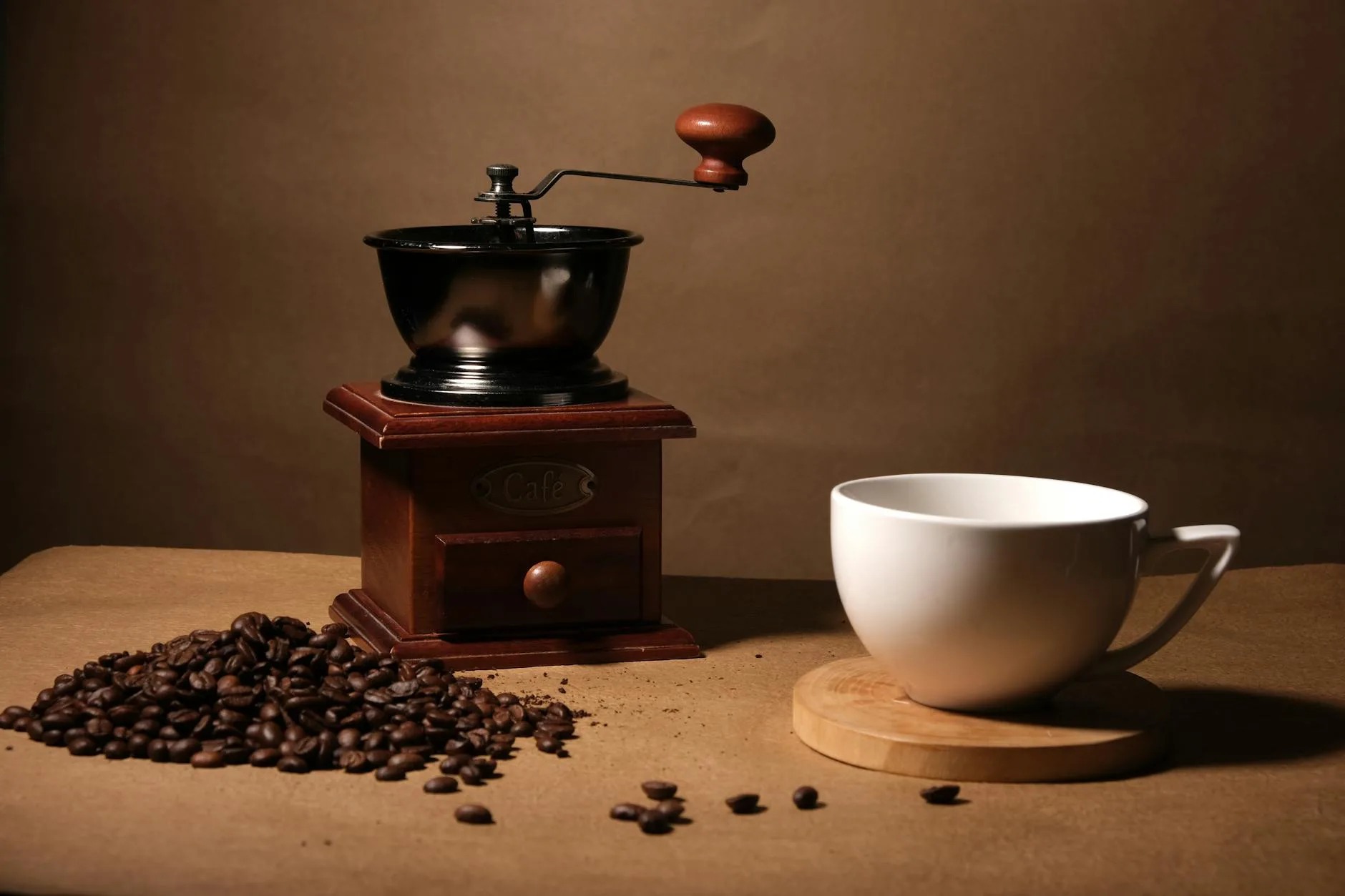 Coffee grinder with fresh beans ready for morning brewing