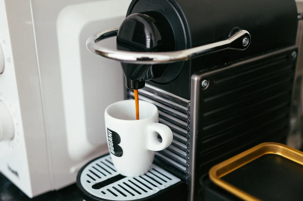 Compact espresso machine on a small kitchen counter