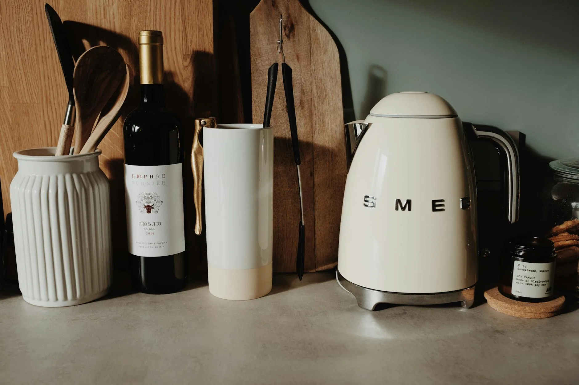 Electric gooseneck kettle with temperature display on a kitchen counter
