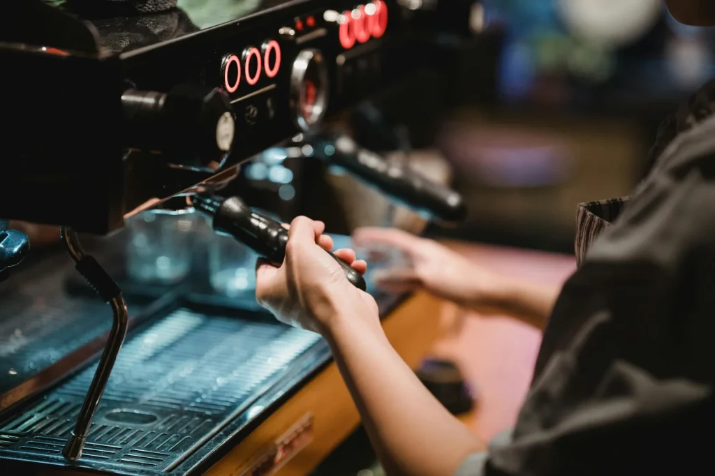 Espresso machine with portafilter and steam wand for home barista