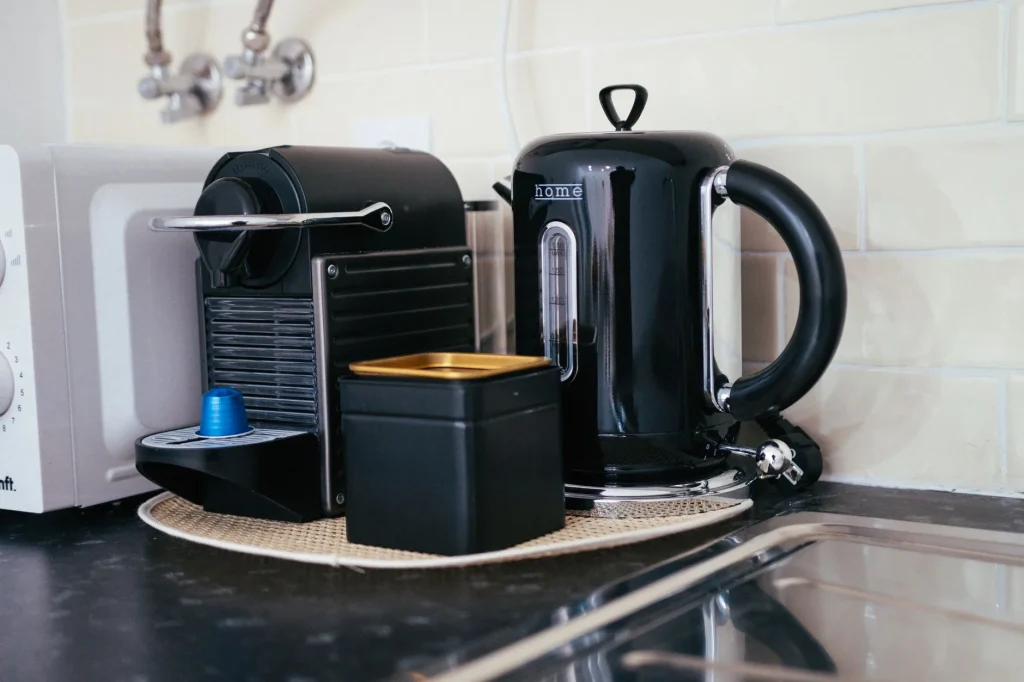 Home coffee machine on a kitchen counter for lifespan advice