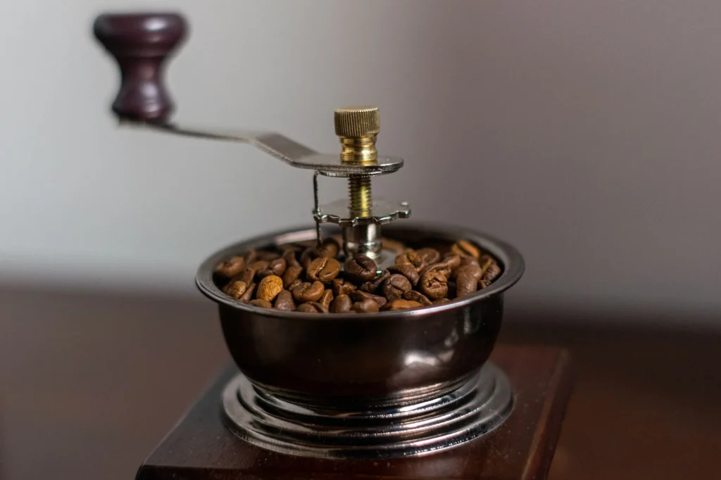 Coffee grinder with beans for espresso and filter brewing