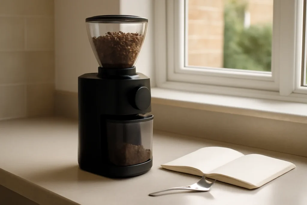Burr grinder setup for adjusting coffee grinder settings