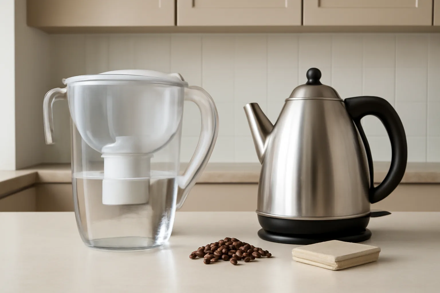 Filtered water jug and minerals for improving coffee taste