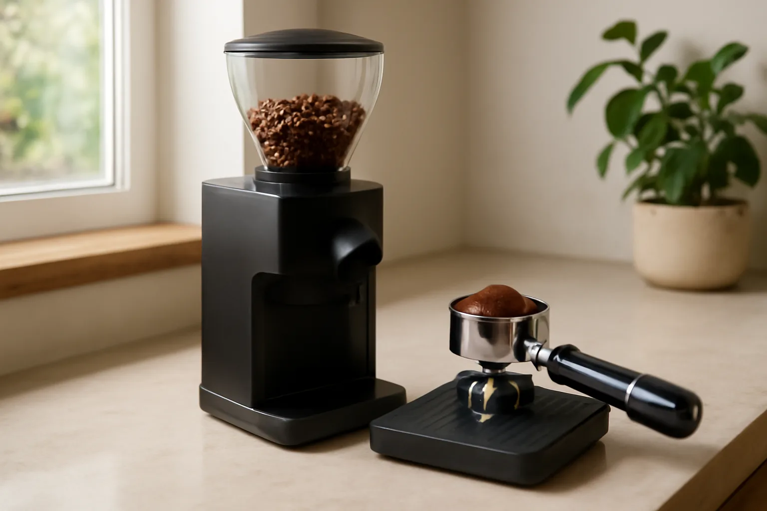 Espresso grinder calibration with scale and portafilter