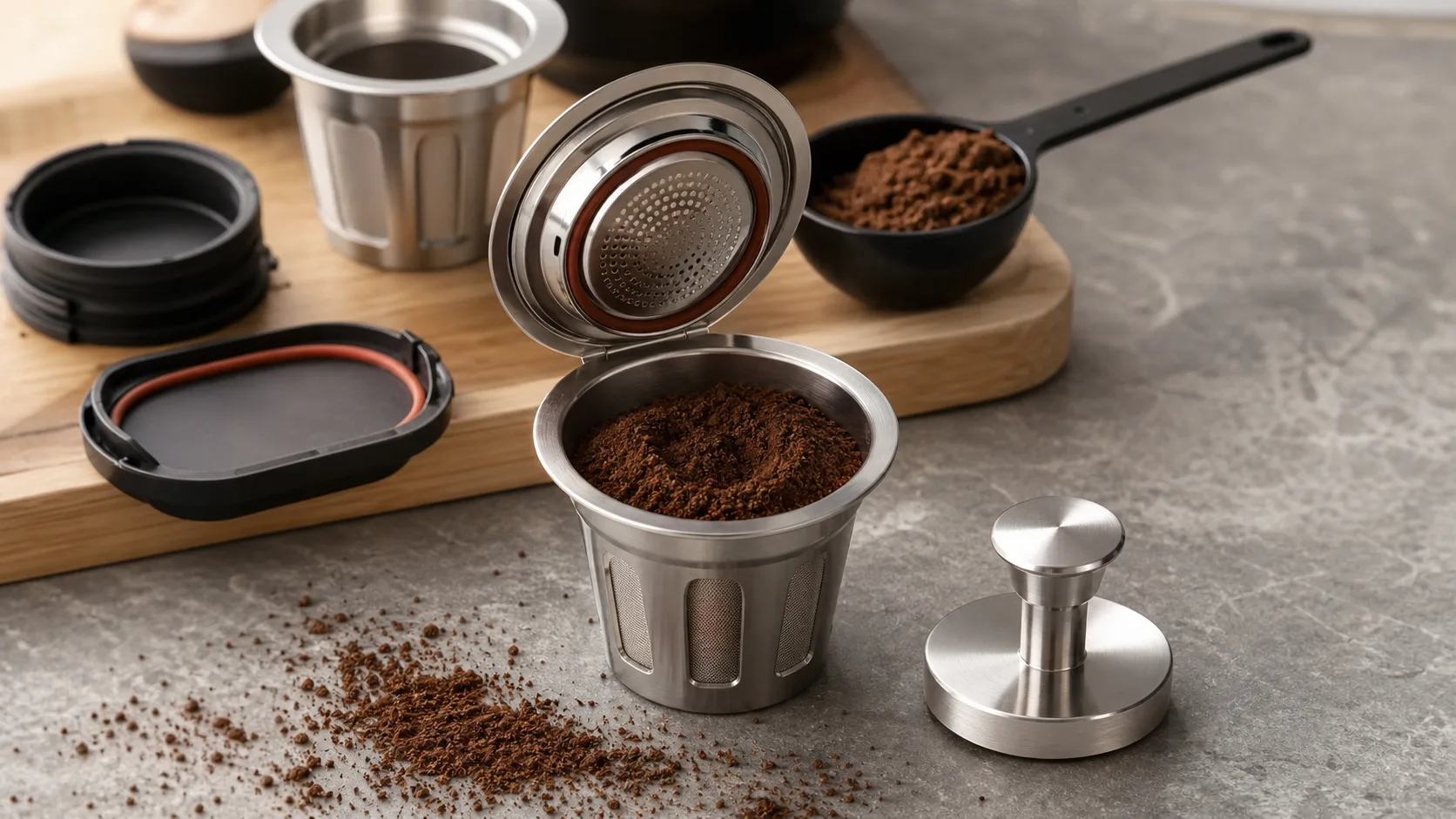 Reusable coffee pod filled with fresh ground coffee