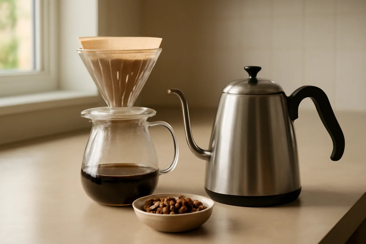 Filter coffee dripper and beans for espresso and filter comparison